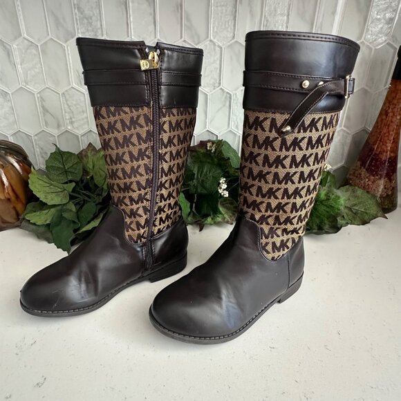 Michael Kors Logo Print Tall Children’s Riding Boots Brown Size 13 - Picture 2 of 8